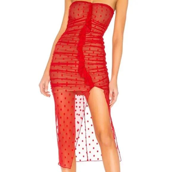 Majorelle Dress Womens Small Brady Mini Ruffle Strapless Red Mesh Polka Dot - Picture 1 of 13